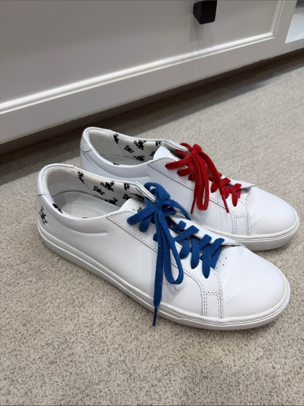 Lacoste White Leather Sneakers with Red and Blue Laces